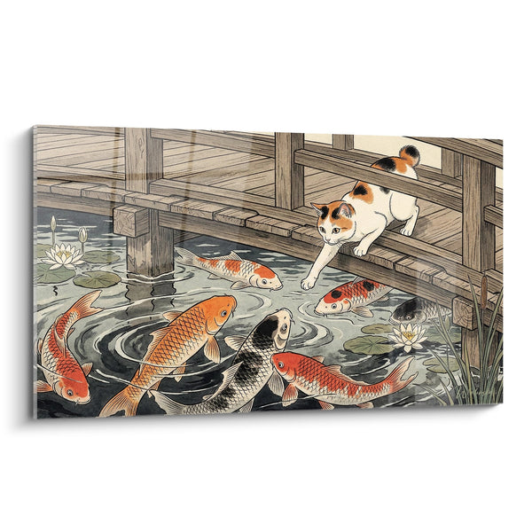 Cuadro de Gato y Carpas Koi - Fascinación Acuática - Edición gato Japanese Bobtail