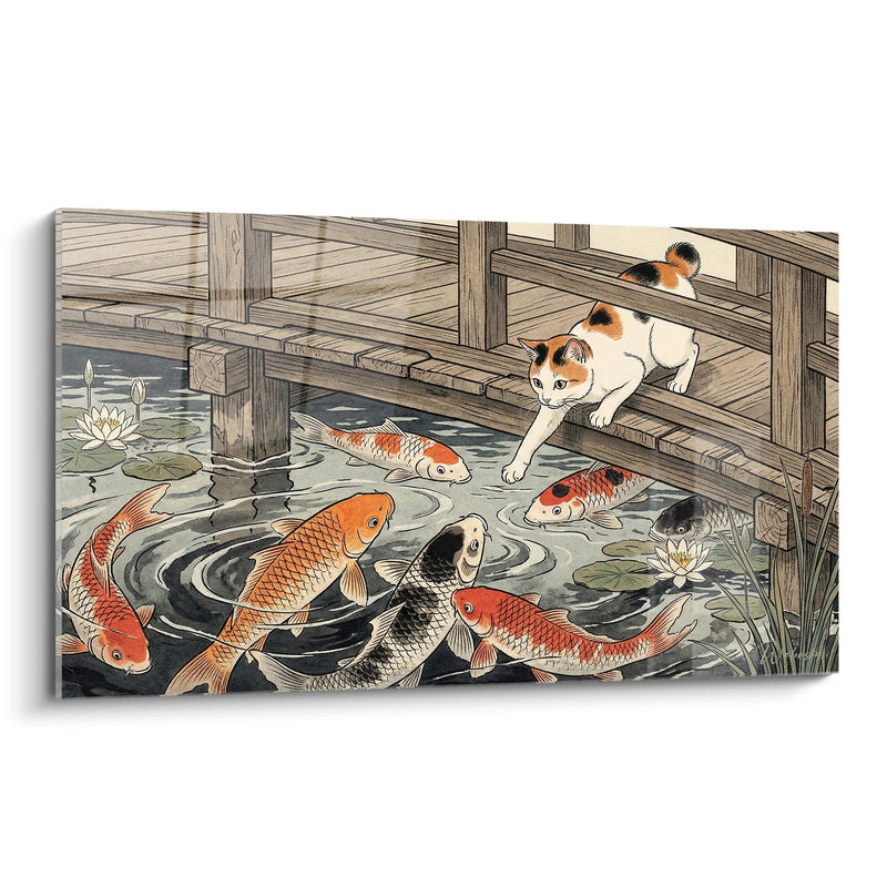Tableau Chat et Carpes Koï - Fascination Aquatique - Edition chat Japanese Bobtail