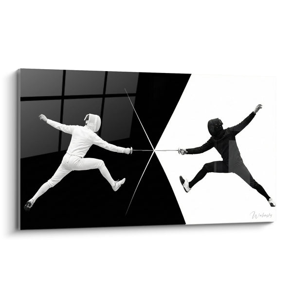 Cuadro Duelo de Esgrima - Combate en Blanco y Negro - Edición Esgrima