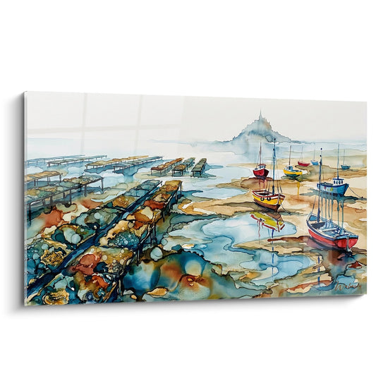Gemälde Bretonischer Hafen - Maritime Aquarelle am Mont Saint-Michel - Bretagne-Edition