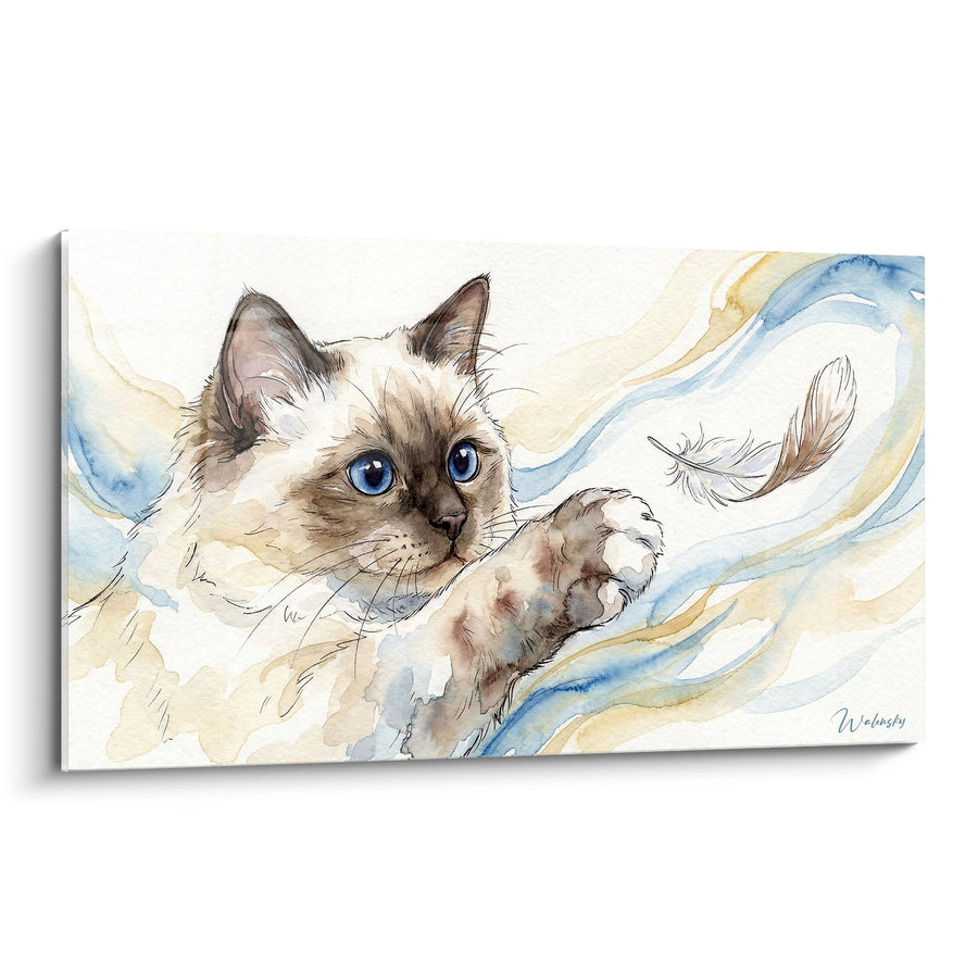 Schilderij Siamese Kat Aquarel - Hemelse Zachtheid - Editie Siamese kat