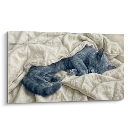 Cuadro Gato Azul Chartreux Dormido - Suavidad de las Sábanas - Edición gato Chartreux