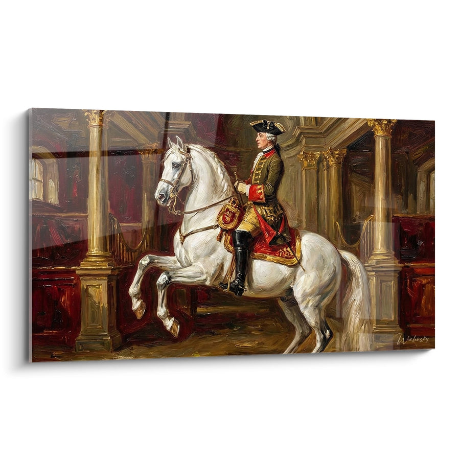 Tableau Cavalier Royal sur Cheval Blanc - Élégance Équestre Classique - Edition équitation