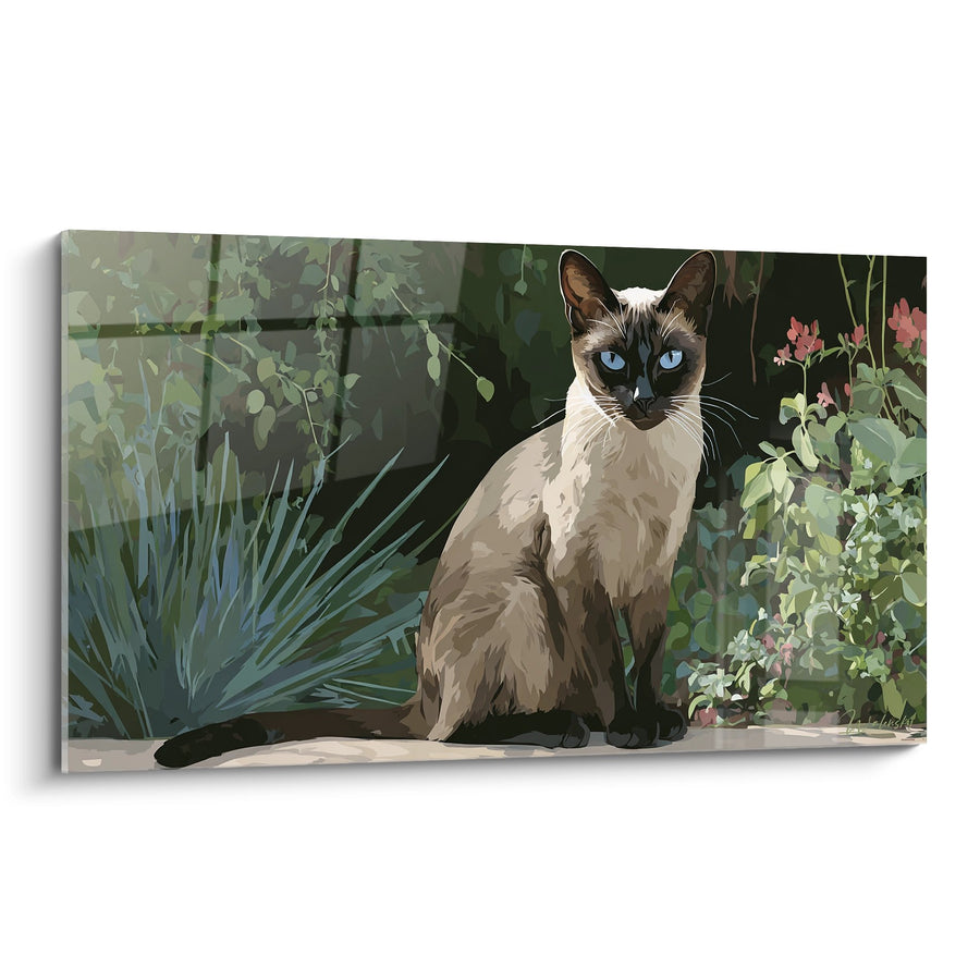 Tableau Chat Tonkinese aux Yeux Bleus - Sérénité dans le Jardin - Edition chat Tonkinese