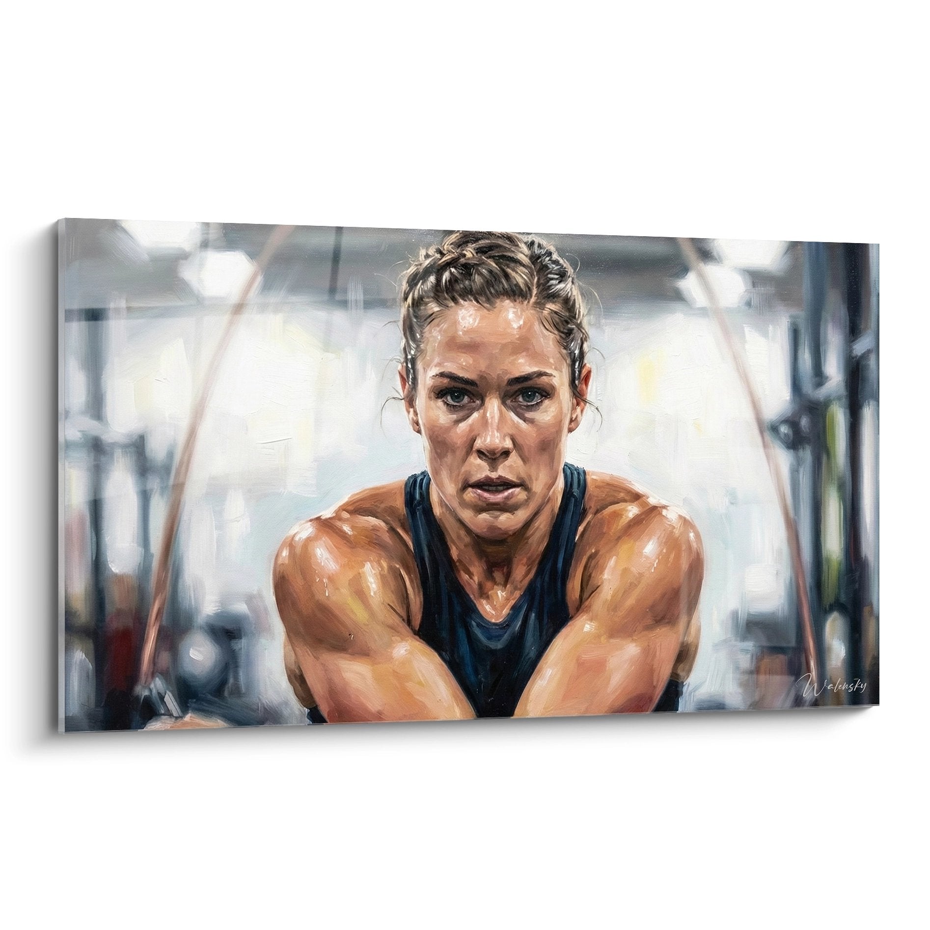 Tableau portrait femme sportive determinee en entrainement salle de sport art mural fitness