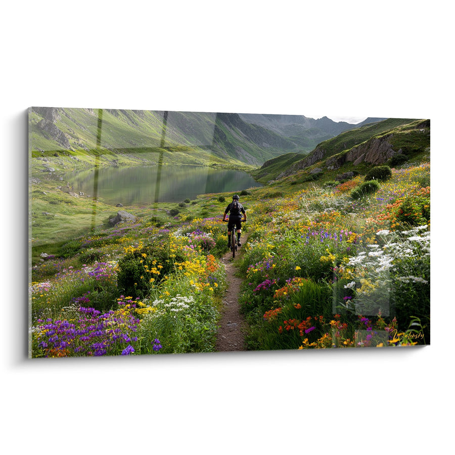 Mountainbike Kunstwerk Bloemen Berglandschap - Wilde Trail in de Alpen - MTB Editie