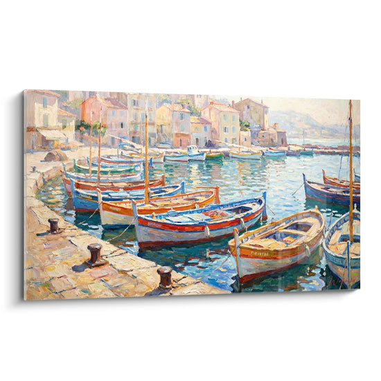 Gemälde Mediterraner Hafen - Bunte Boote in der Sonne - Côte d'Azur Edition