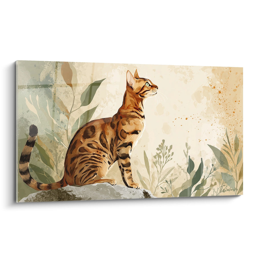 Tableau Chat Bengal Contemplatif - Sérénité Botanique - Edition chat Bengal
