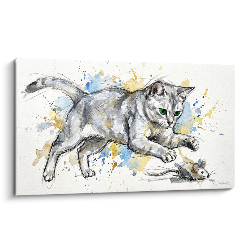 Tableau Chat Burmilla Chassant une Souris - Instinct Félin - Edition chat Burmilla