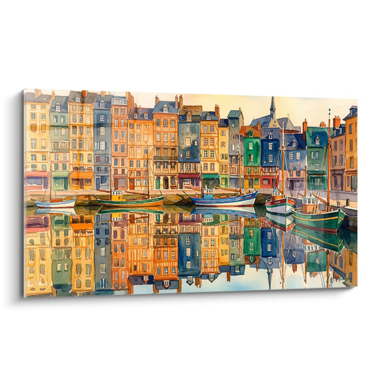 Schilderij Haven van Honfleur - Gekleurde weerspiegelingen op de Vieux Bassin - Editie Normandië