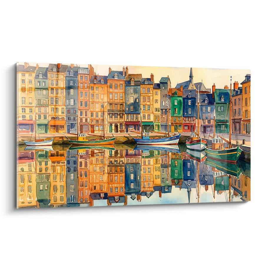 Tableau Port de Honfleur - Reflets Colorés sur le Vieux Bassin - Edition Normandie