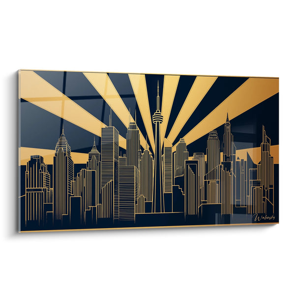 Tableau Skyline Art Déco - Rayons Dorés sur Métropole - Edition Art déco