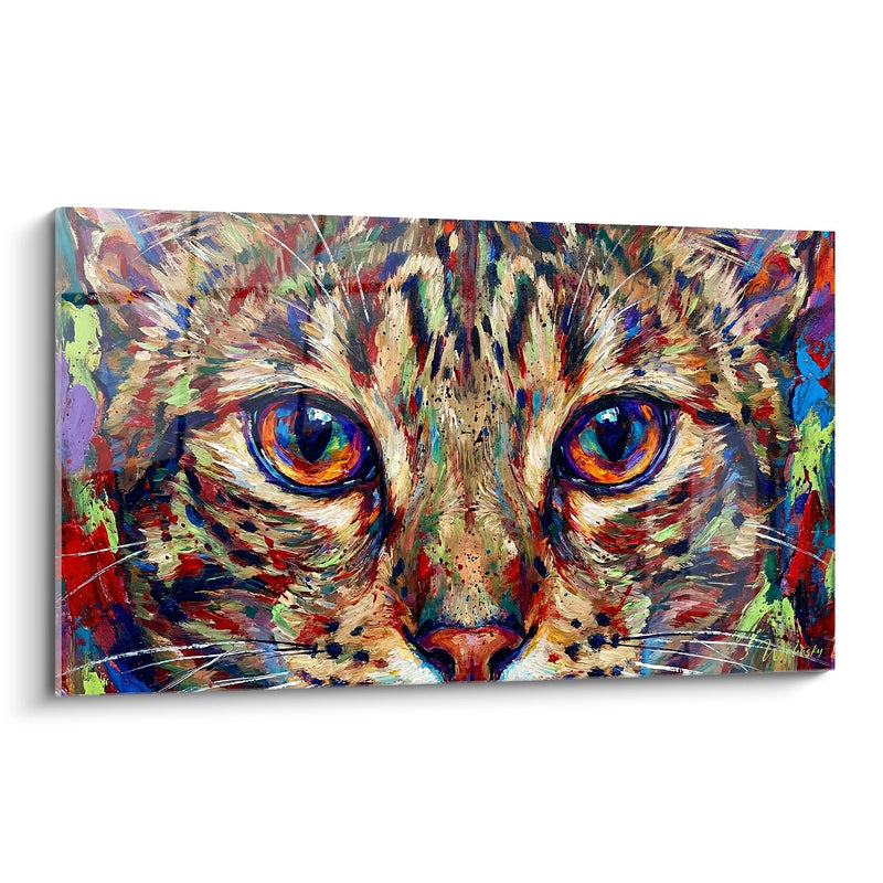 Multicolor Expressionist Cat Painting - Hypnotic Gaze - Ocicat Edition