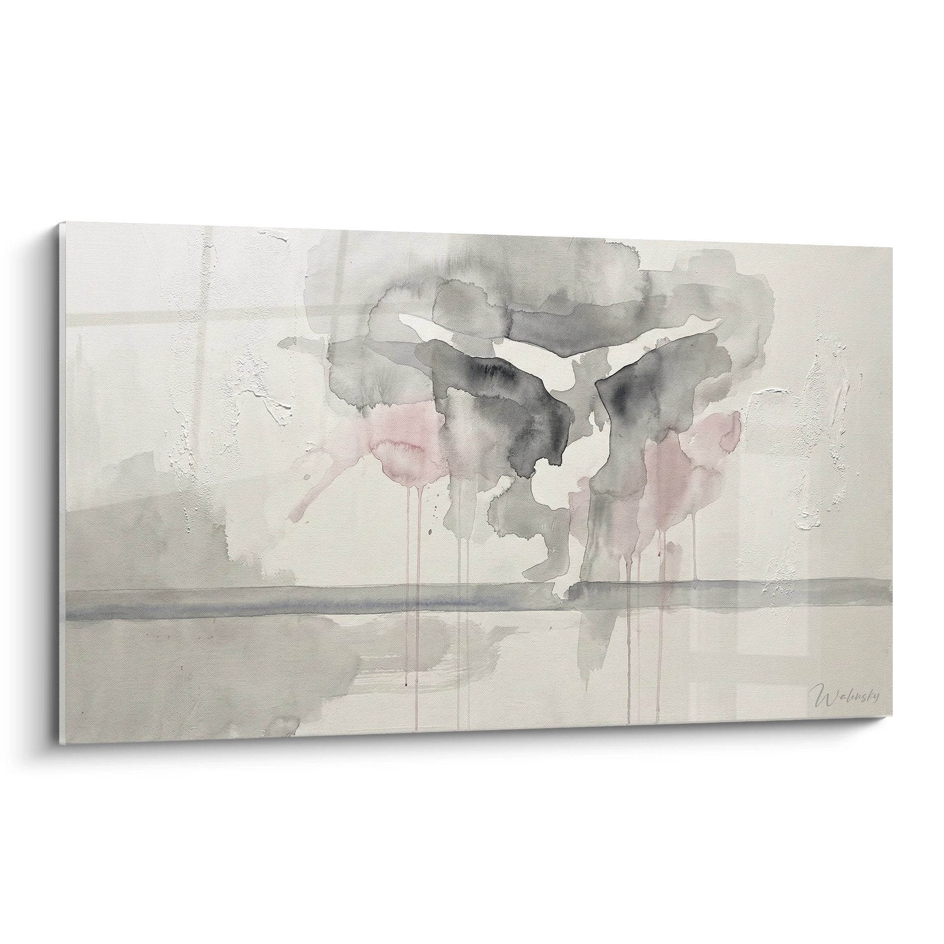 Tableau aquarelle gymnastique artistique représentant une gymnaste en mouvement avec nuances grises et roses