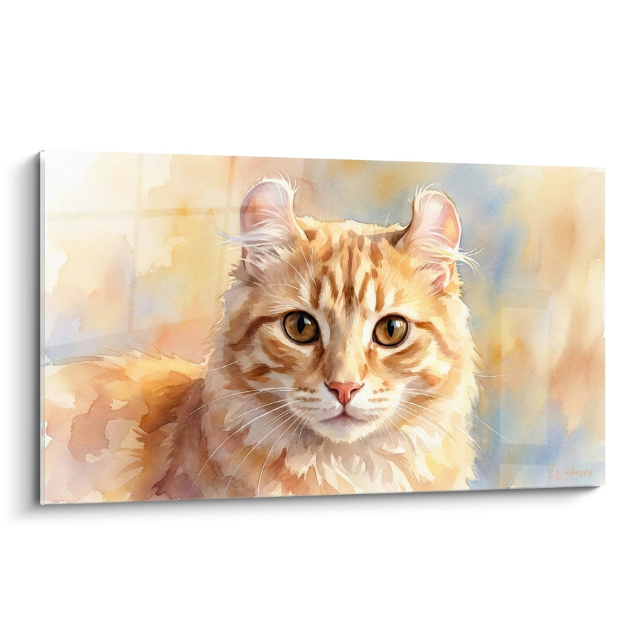 Tableau Chat American Curl Aquarelle - Portrait Douceur Dorée - Edition chat American Curl