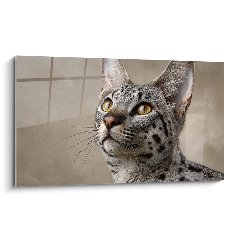 Tableau Chat Savannah Majestueux - Yeux Ambrés Captivants - Edition Chat Savannah