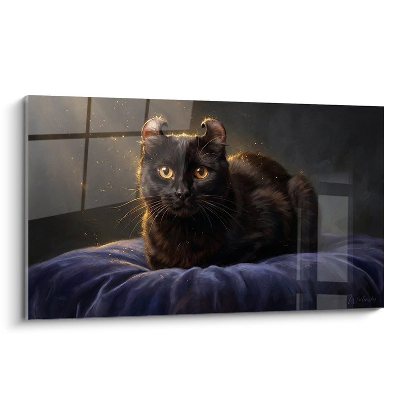 Tableau Chat American Curl Noir Lumière Dorée - Magie Nocturne - Edition chat American Curl