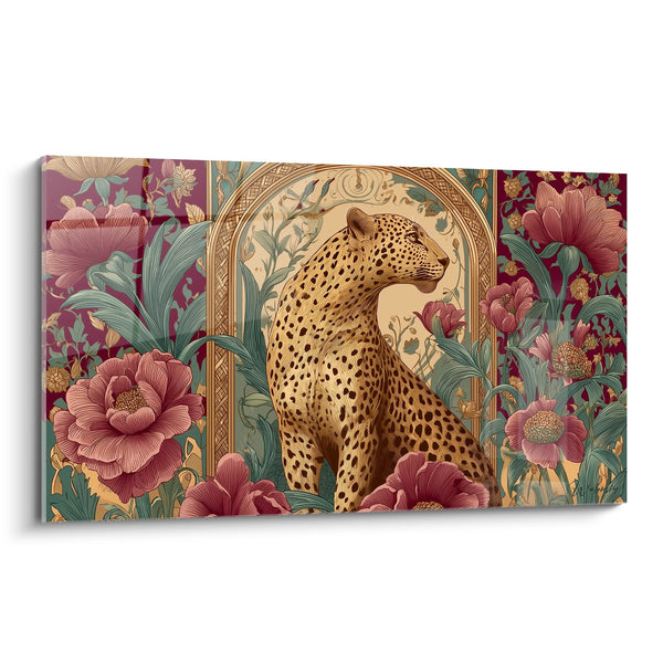 Tableau Léopard Art Déco - Félin Majestueux aux Pivoines - Edition Art déco