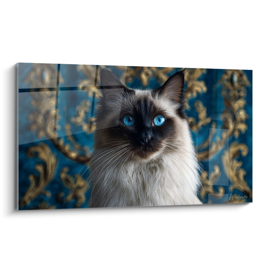 Schilderij Balinese Kat met Blauwe Ogen - Koninklijke Elegantie - Balinese Kat Editie