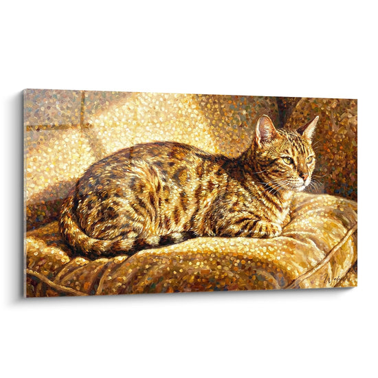 Gouden Bengaalse Kat Schilderij - Gouden Licht op Kussen - Bengaalse Kat Editie