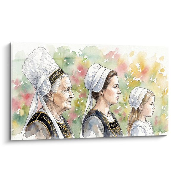 Cuadro Tres Generaciones Bretonesas - Herencia en Coiffes - Edición Bretaña