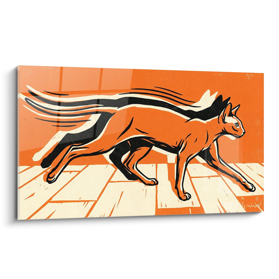 Tableau Chat en Mouvement Dynamique - Art Moderne Orange - Edition chat Peterbald