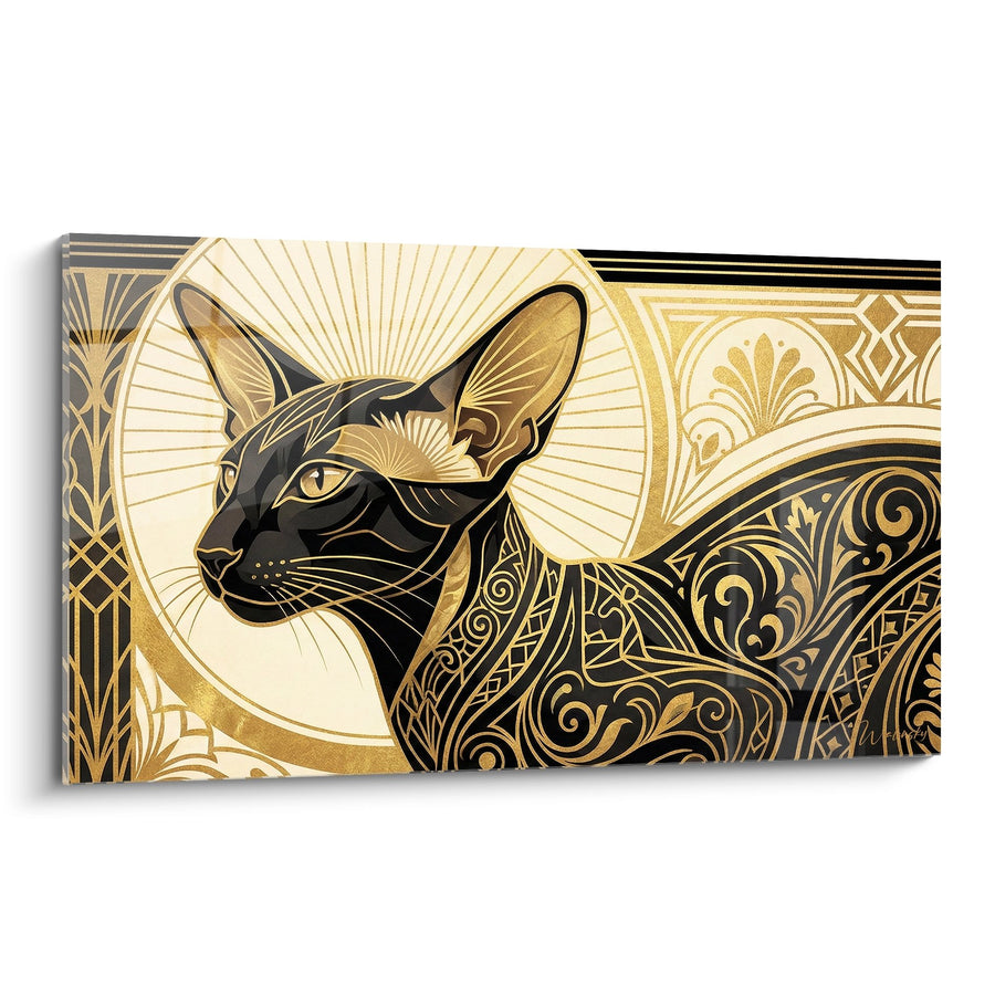 Tableau Chat Oriental Art Déco Doré - Majesté Solaire - Edition chat Oriental Shorthair