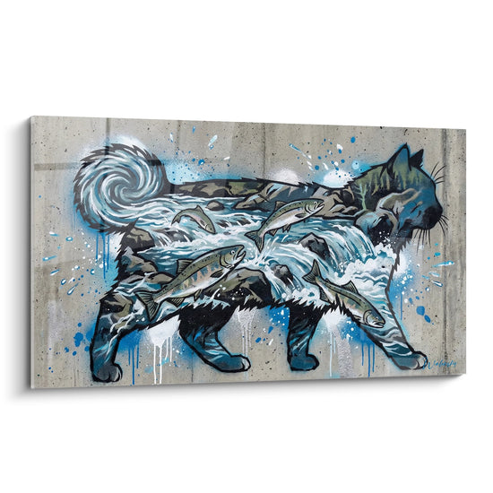 Schilderij Aquatische Kat - Versmelting Natuurlijke Elementen - Editie Kurilian Bobtail kat