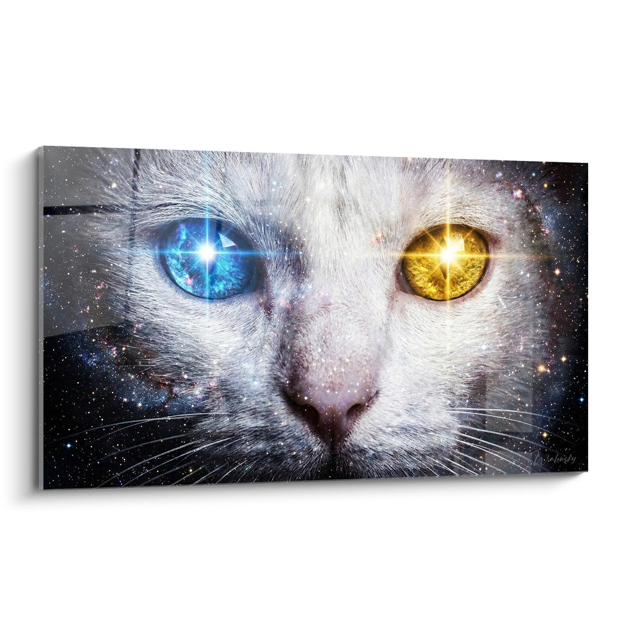 Tableau Chat Cosmique aux Yeux Stellaires - Vision Galactique - Edition chat Khao Manee
