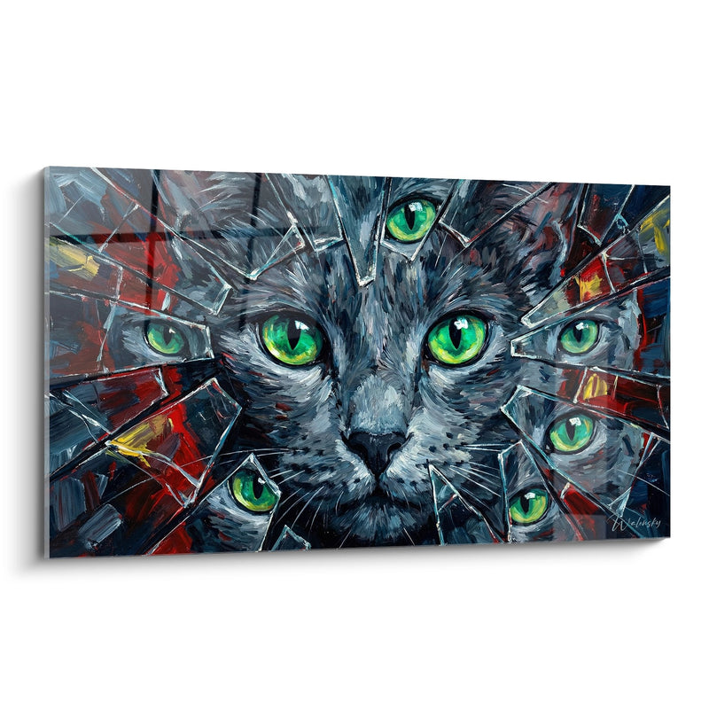 Tableau Chat aux Yeux Verts Fragmentés - Regard Hypnotique - Edition chat Russian Blue