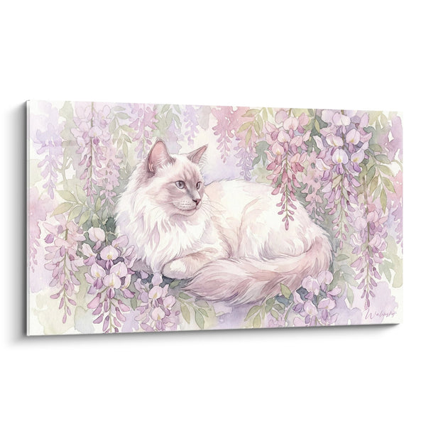 Cuadro Gato Balinés en Jardín de Glicinas - Serenidad Floral - Edición gato balinés