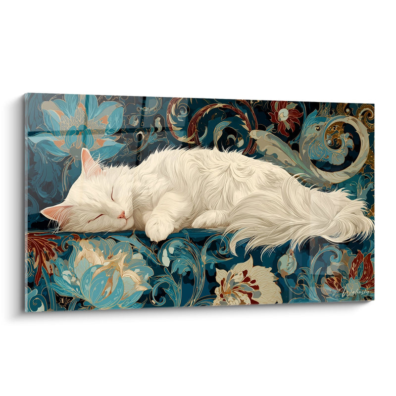 Gemälde Türkische Angora-Katze Schlafend - Blumige Träumerei - Ausgabe Türkische Angora-Katze