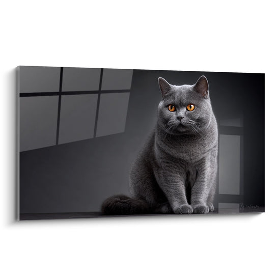 Grey British Shorthair Cat Print - Intense Amber Gaze - British Shorthair Cat Edition