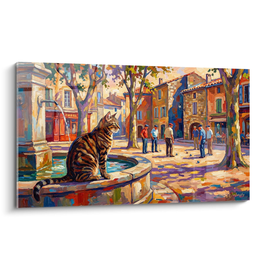 Tableau Chat sur Fontaine Provençale - Charme Méditerranéen - Edition chat European Shorthair