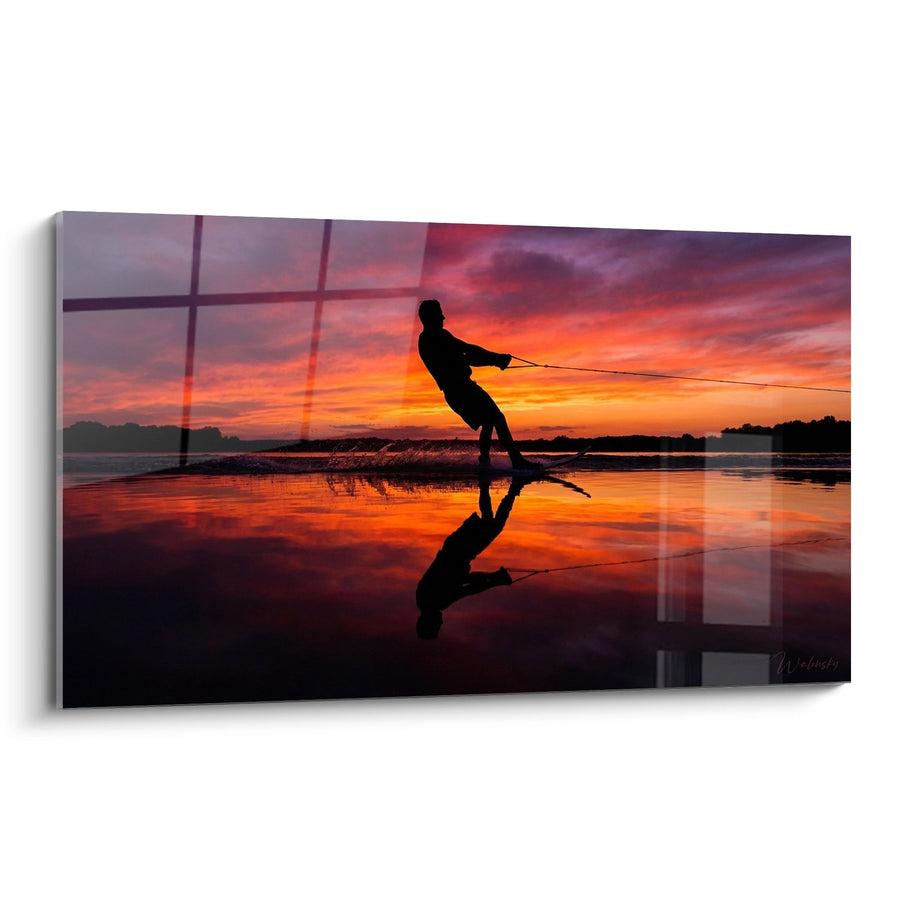 Tableau Ski nautique coucher de soleil - Silhouette dorée - Edition Ski nautique