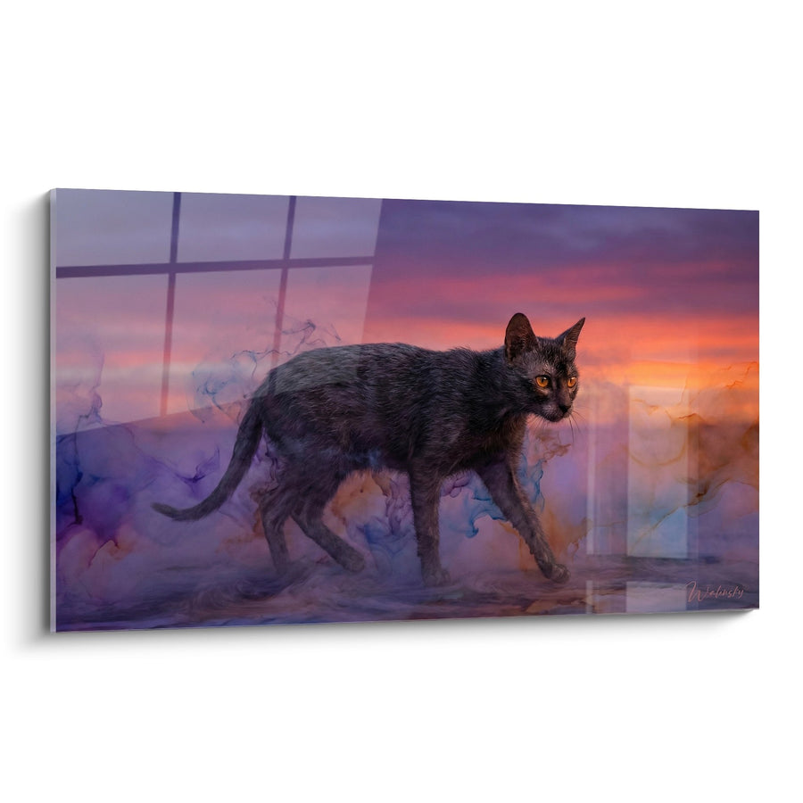Tableau Chat Lykoi Coucher de Soleil - Mystère Crépusculaire - Edition chat Lykoi