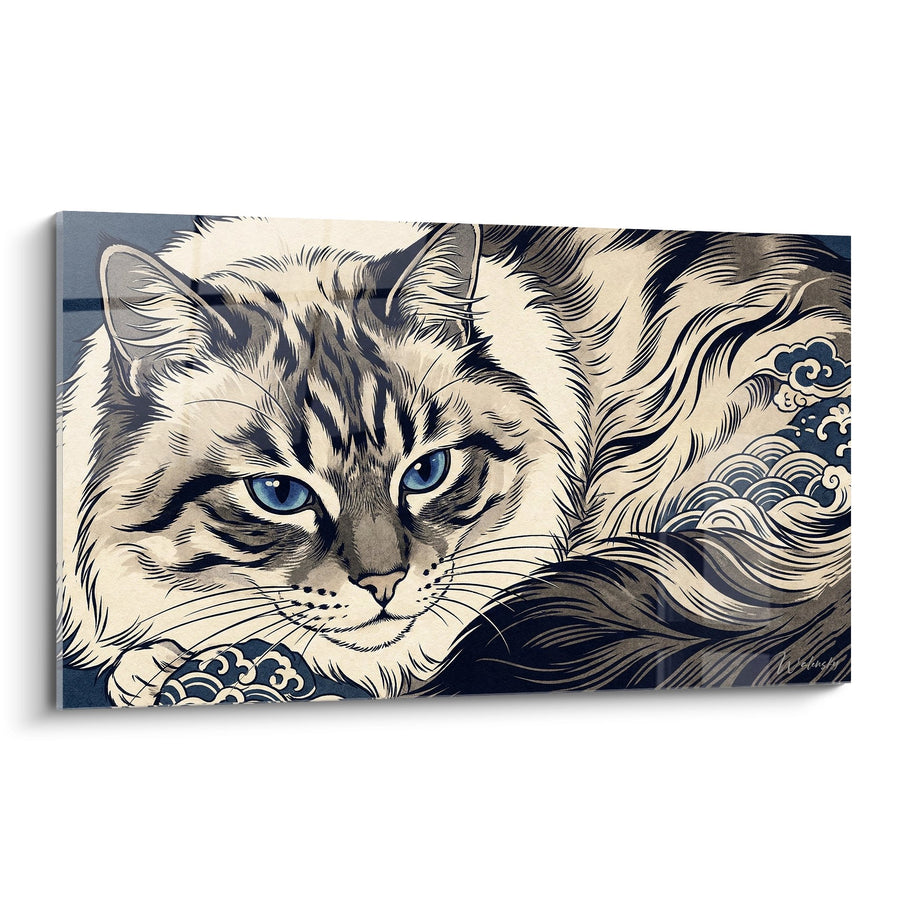 Tableau Chat Ragdoll Yeux Bleus - Art Japonisant Stylisé - Edition chat Ragdoll