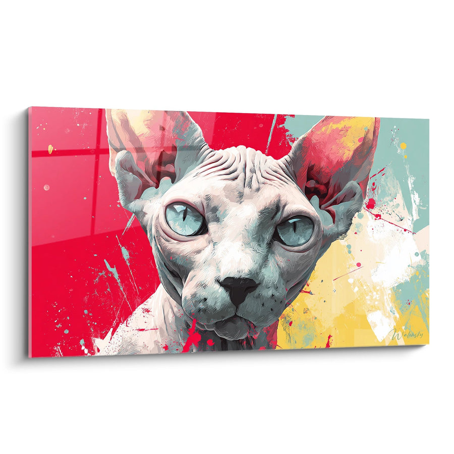 Tableau Chat Sphynx Pop Art - Regard Bleu Intense - Edition chat Sphynx
