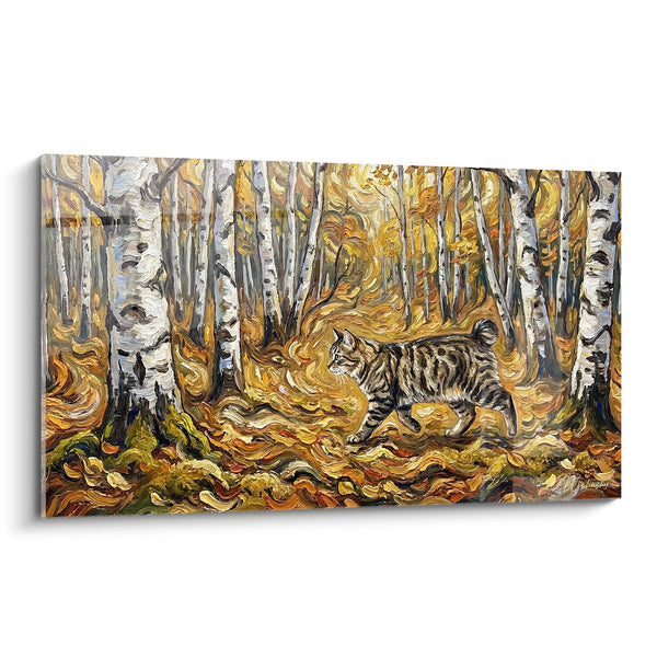 Tableau Chat dans Forêt de Bouleaux - Automne Mystique - Edition chat Kurilian Bobtail