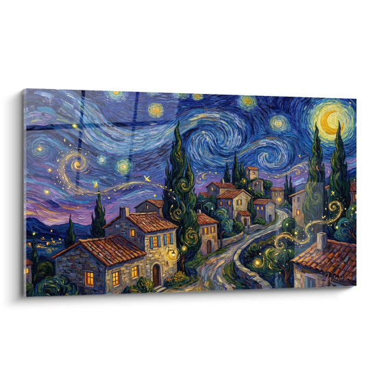 Cuadro Pueblo Provenzal - Noche Estrellada Mediterránea - Edición Costa Azul