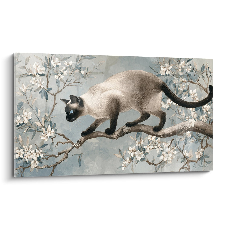 Tableau Chat Birman sur Branche Fleurie - Grâce Printanière - Edition chat Birman