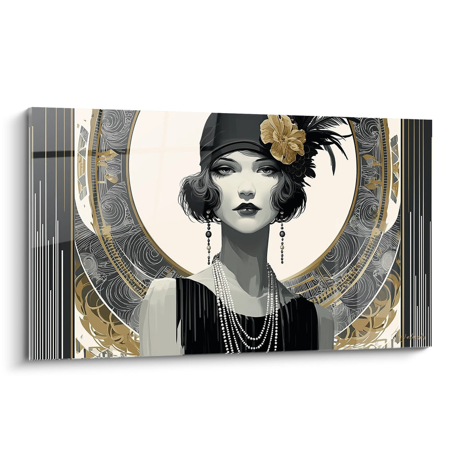 Tableau Femme Art Déco - Dame aux Perles et Plumes - Edition Art déco