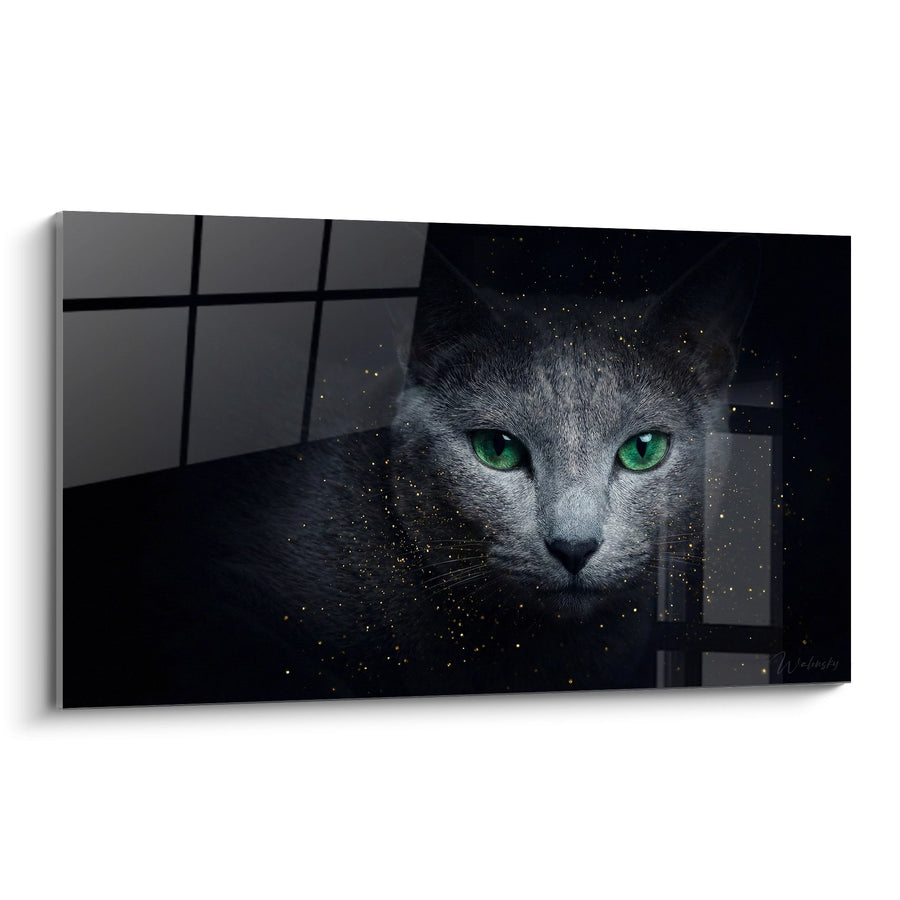 Tableau Chat Russian Blue Cosmique - Regard Stellaire - Edition chat Russian Blue