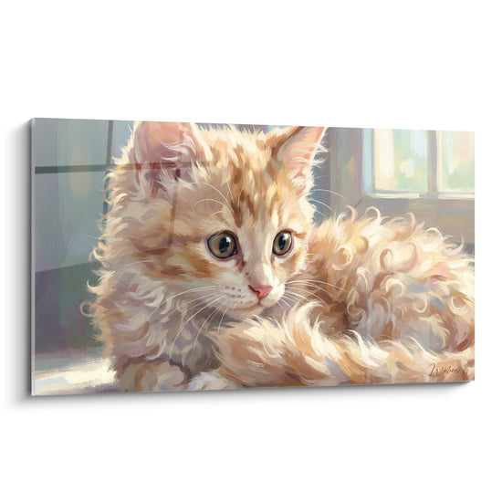 Schilderij Kitten Laperm met Gouden Krullen - Ochtendlijke Zachtheid - Editie Laperm Kat