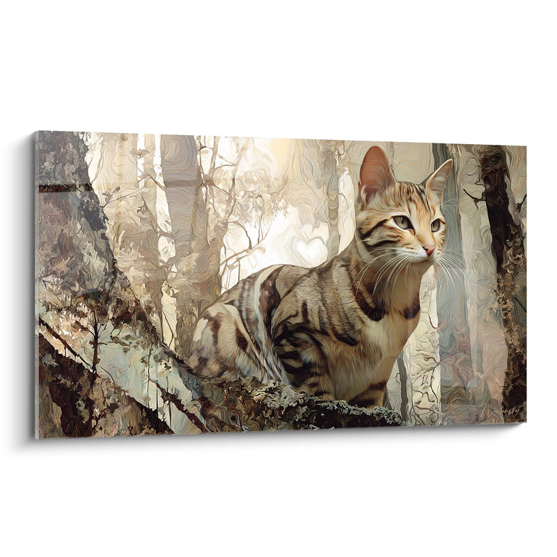 Sokoke Cat on Branch Painting - Feline Grace in the Forest - Sokoke Cat Edition