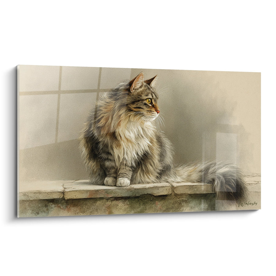 Tableau Chat Sibérien sur Rebord - Contemplation Majestueuse - Edition chat Sibérien