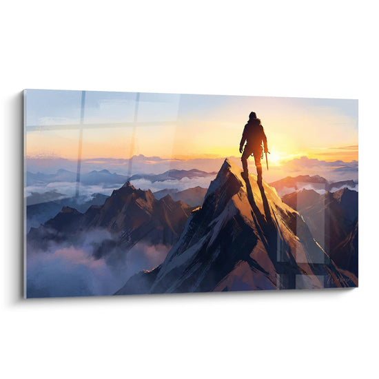 Schilderij van een Bergbeklimmer op de Top - Verovering van de Pieken - Editie Alpen