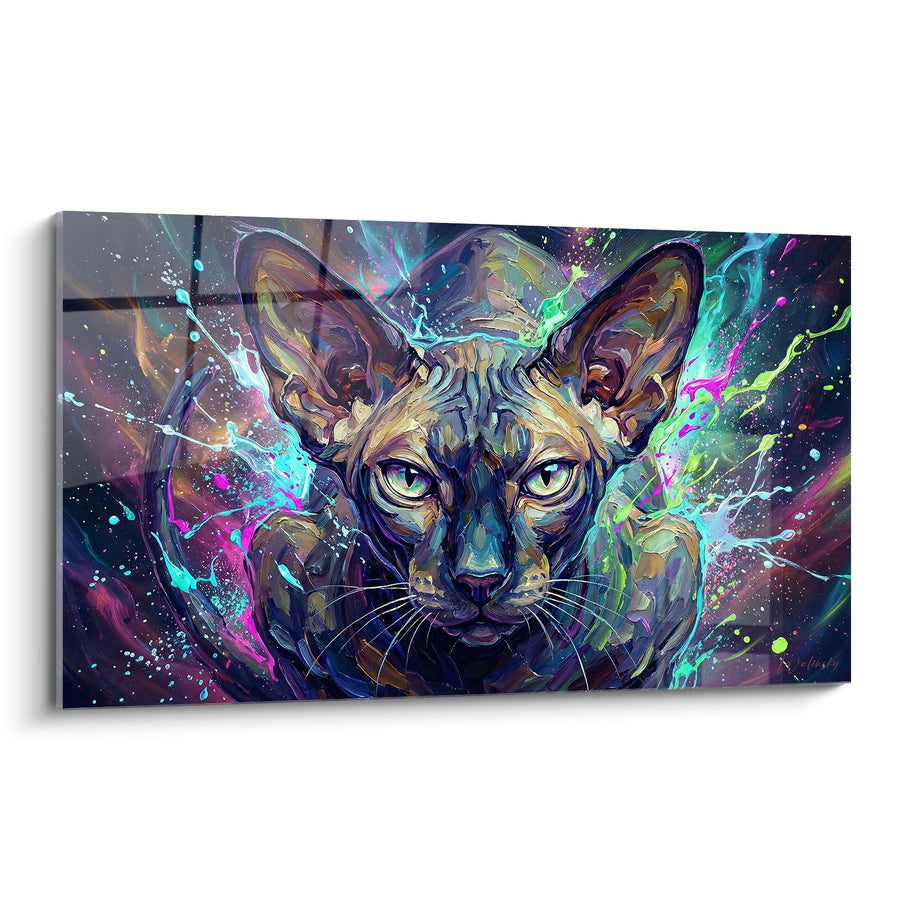 Tableau Chat Peterbald Cosmique - Explosion de Couleurs - Edition chat Peterbald