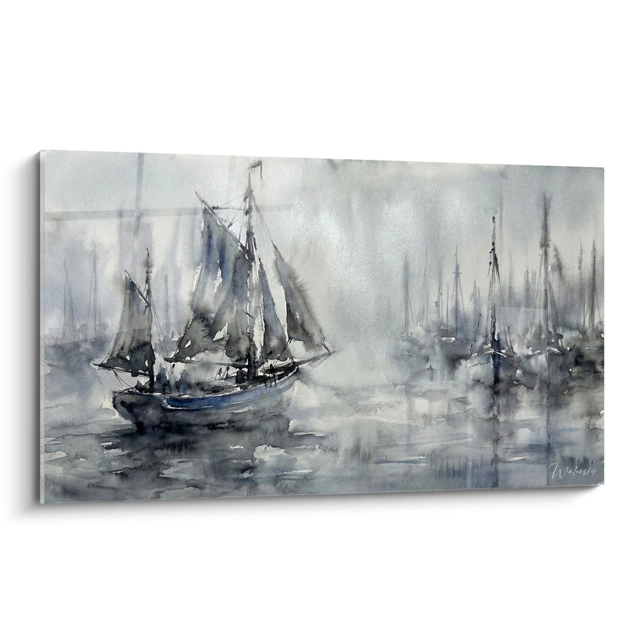 Tableau Bateaux de Pêche Normands - Aquarelle Marine Portuaire - Edition Normandie