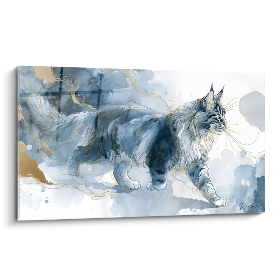 Tableau Maine Coon Aquarelle - Félin en Mouvement - Edition chat Maine Coon